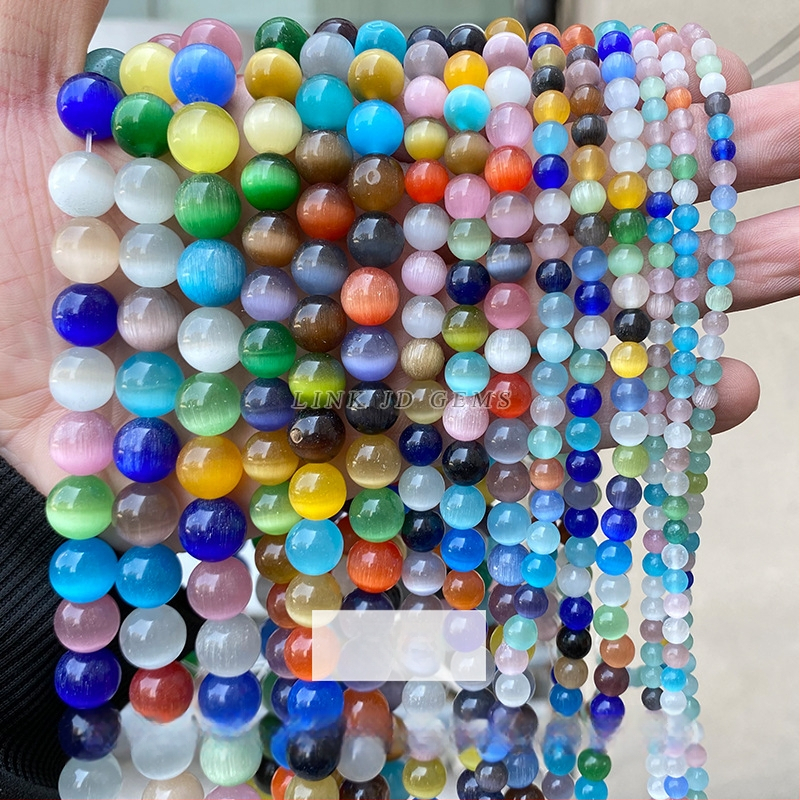 Gyári közvetlen szállítás, többszínű macskaszem köves gyöngyök, kézzel készített, barkács ékszerek, kiegészítők, karkötők, nyakláncok, félkész kerek gyöngyök, nagykereskedelem