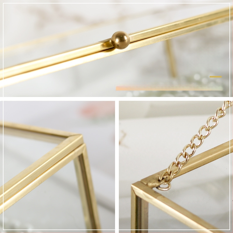 „Ins Style“ stačiakampė, šiaurės žalvario, stiklinė papuošalų dėžutė su dangteliu, atspari dulkėms, maža, išskirtinė, paprasta papuošalų kosmetika