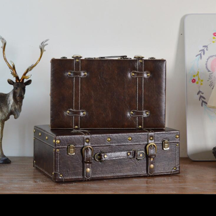 Retro nostalgiška senamadiška medinė lagamino laikymo dėžė, medinė dėžė, kūrybingi rekvizitai, odinė dėžutė, papuošalai
