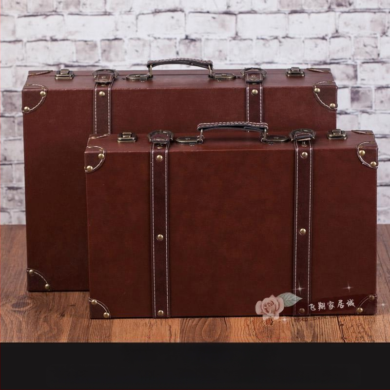 Retro nostalgiška senamadiška medinė lagamino laikymo dėžė, medinė dėžė, kūrybingi rekvizitai, odinė dėžutė, papuošalai