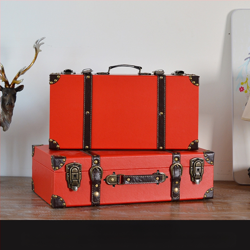 Retro nostalgiška senamadiška medinė lagamino laikymo dėžė, medinė dėžė, kūrybingi rekvizitai, odinė dėžutė, papuošalai