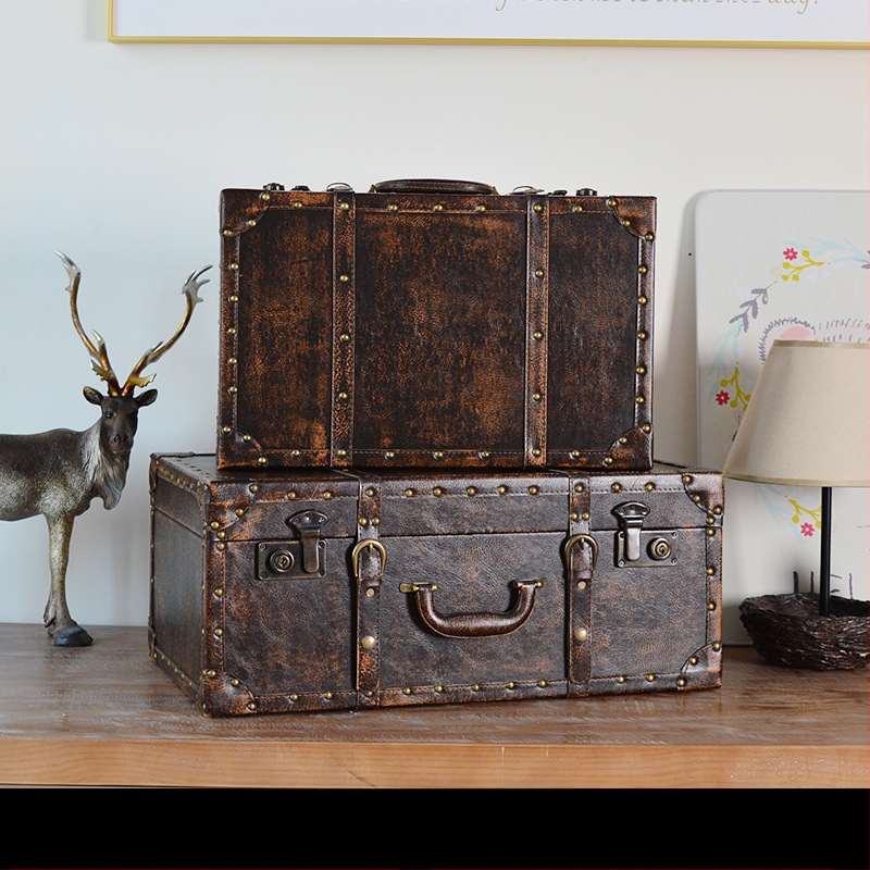 Retro nostalgiška senamadiška medinė lagamino laikymo dėžė, medinė dėžė, kūrybingi rekvizitai, odinė dėžutė, papuošalai