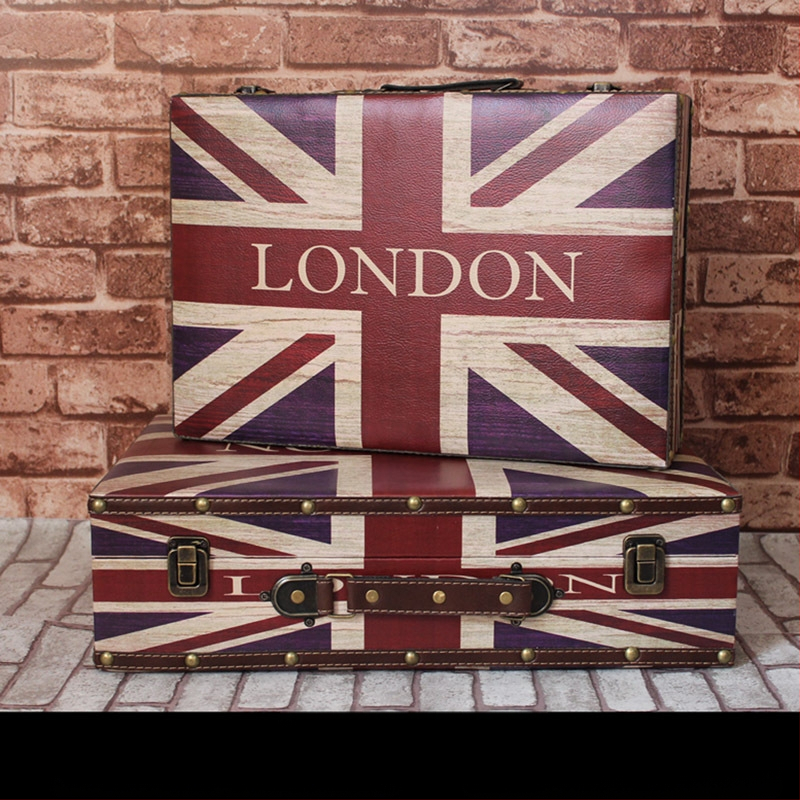 Retro nostalgiška senamadiška medinė lagamino laikymo dėžė, medinė dėžė, kūrybingi rekvizitai, odinė dėžutė, papuošalai