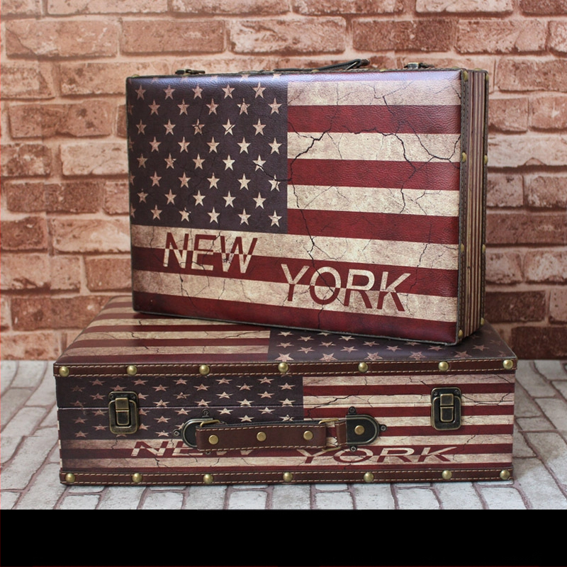 Retro nostalgiška senamadiška medinė lagamino laikymo dėžė, medinė dėžė, kūrybingi rekvizitai, odinė dėžutė, papuošalai