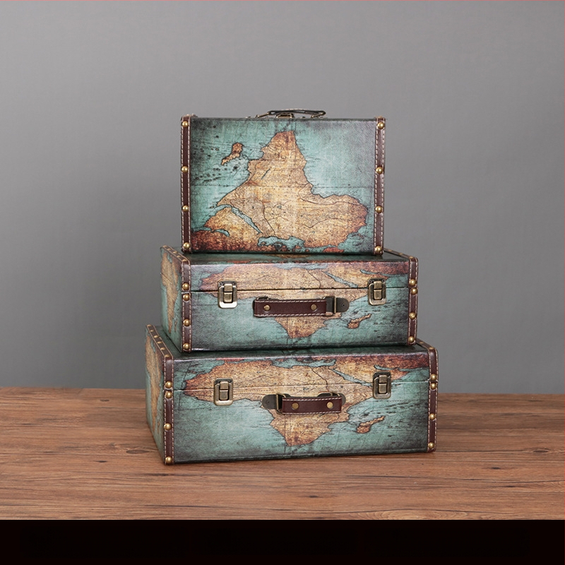 Retro nostalgiška senamadiška medinė lagamino laikymo dėžė, medinė dėžė, kūrybingi rekvizitai, odinė dėžutė, papuošalai