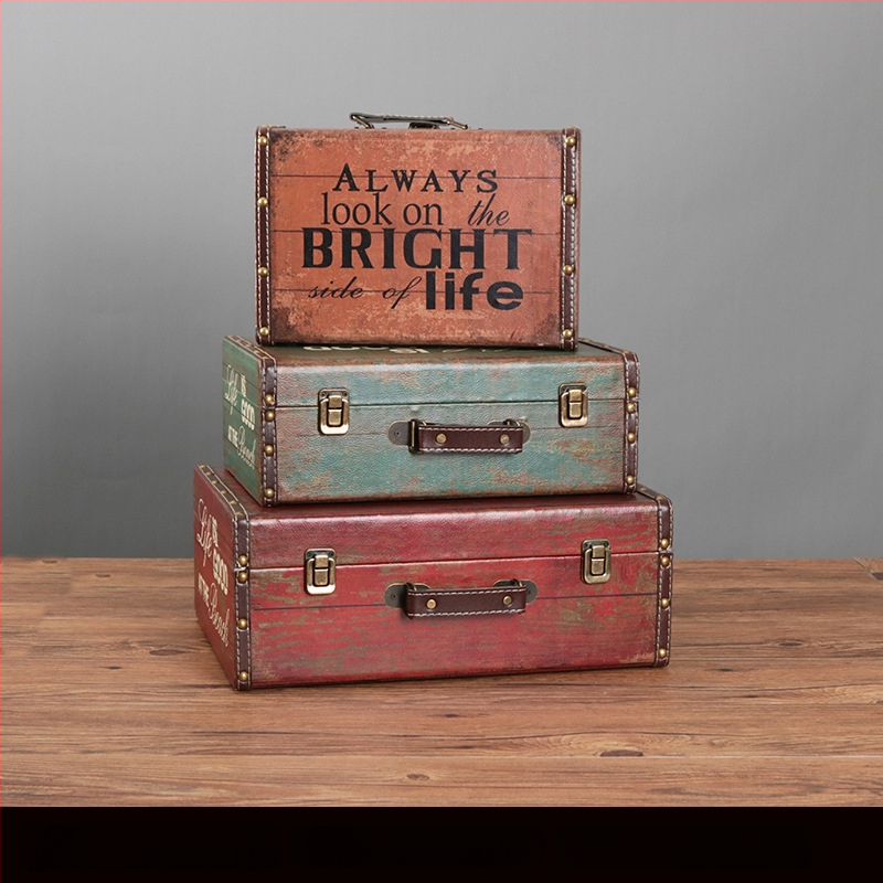 Retro nostalgiška senamadiška medinė lagamino laikymo dėžė, medinė dėžė, kūrybingi rekvizitai, odinė dėžutė, papuošalai