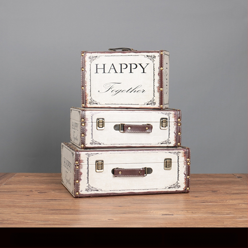 Retro nostalgiška senamadiška medinė lagamino laikymo dėžė, medinė dėžė, kūrybingi rekvizitai, odinė dėžutė, papuošalai