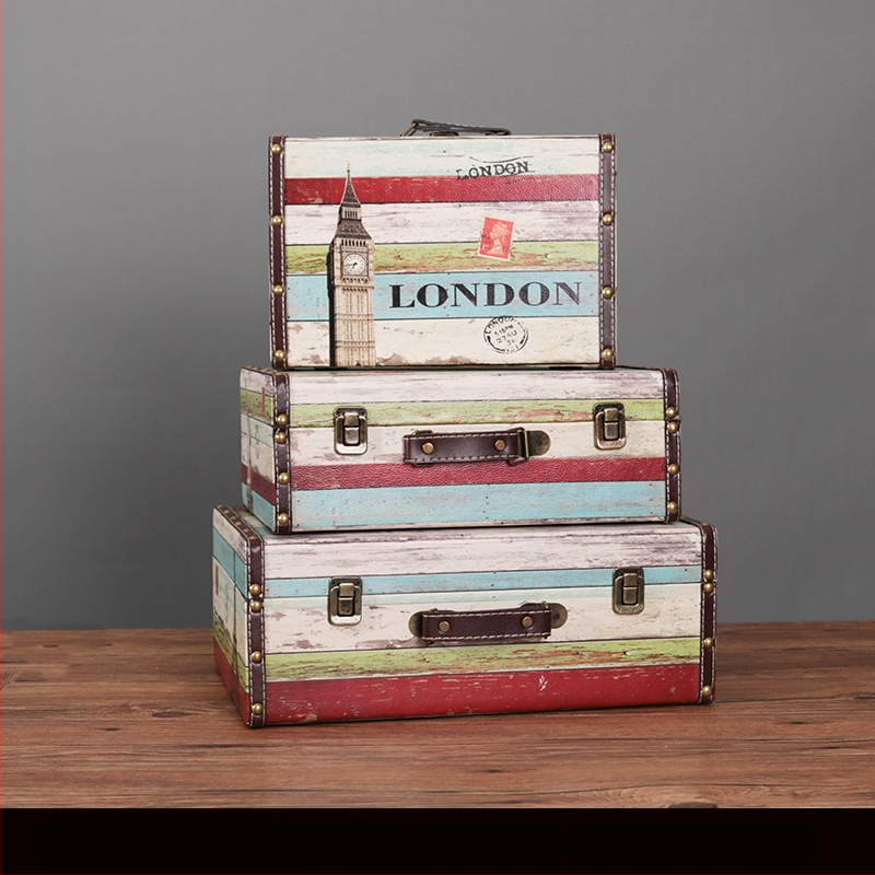 Retro nostalgiška senamadiška medinė lagamino laikymo dėžė, medinė dėžė, kūrybingi rekvizitai, odinė dėžutė, papuošalai