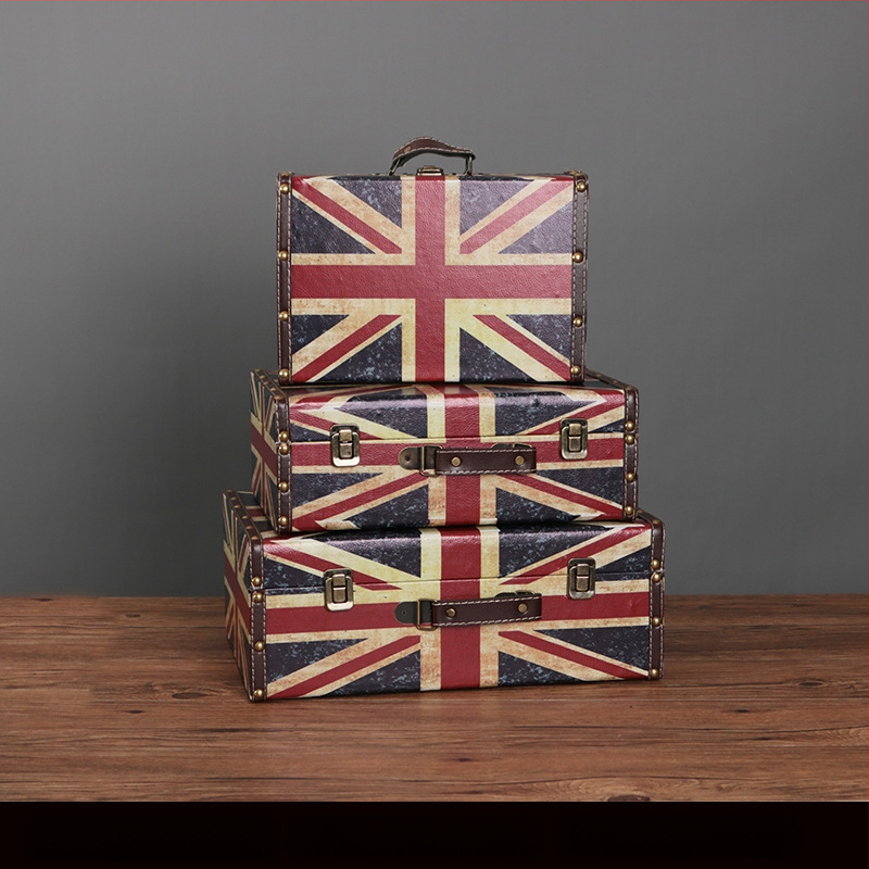 Retro nostalgiška senamadiška medinė lagamino laikymo dėžė, medinė dėžė, kūrybingi rekvizitai, odinė dėžutė, papuošalai