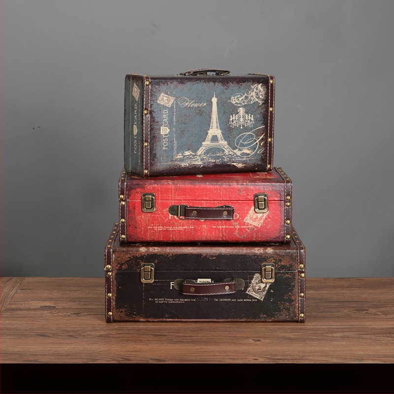 Retro nostalgiška senamadiška medinė lagamino laikymo dėžė, medinė dėžė, kūrybingi rekvizitai, odinė dėžutė, papuošalai