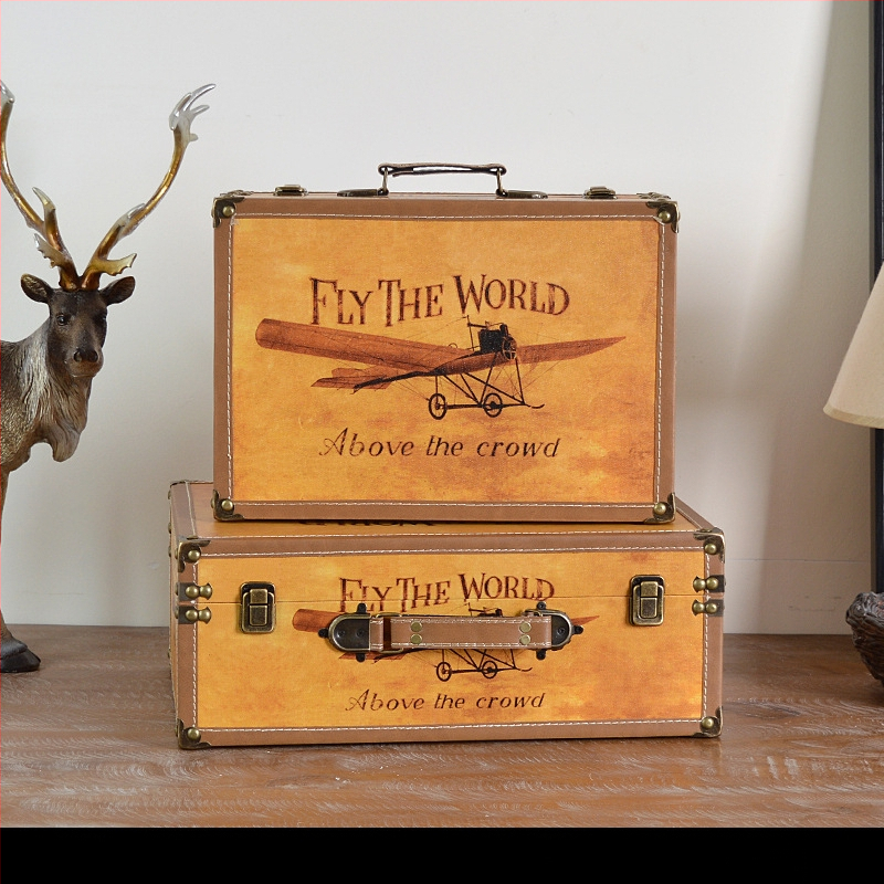 Retro nostalgiška senamadiška medinė lagamino laikymo dėžė, medinė dėžė, kūrybingi rekvizitai, odinė dėžutė, papuošalai