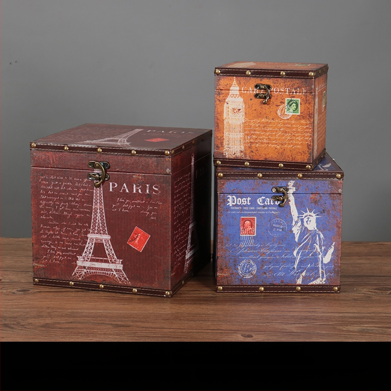 Retro nostalgiška senamadiška medinė lagamino laikymo dėžė, medinė dėžė, kūrybingi rekvizitai, odinė dėžutė, papuošalai