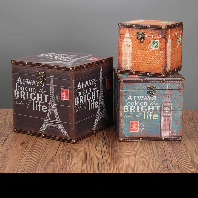 Retro nostalgiška senamadiška medinė lagamino laikymo dėžė, medinė dėžė, kūrybingi rekvizitai, odinė dėžutė, papuošalai