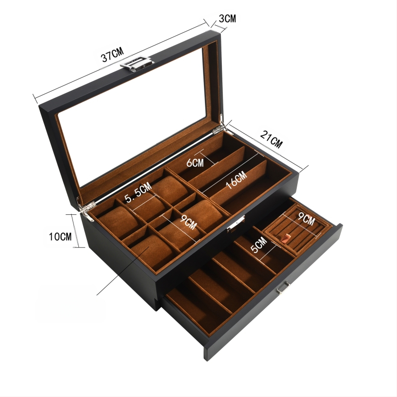 Nauja tarpvalstybinė papuošalų dėžutė, parduodama didmeninėje prekyboje su juodais matiniais dažais, laikrodžių laikymo dėžutė, medinė daugiafunkcinė papuošalų dėžutė.