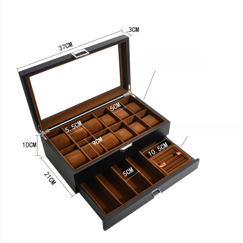 Nauja tarpvalstybinė papuošalų dėžutė, parduodama didmeninėje prekyboje su juodais matiniais dažais, laikrodžių laikymo dėžutė, medinė daugiafunkcinė papuošalų dėžutė.