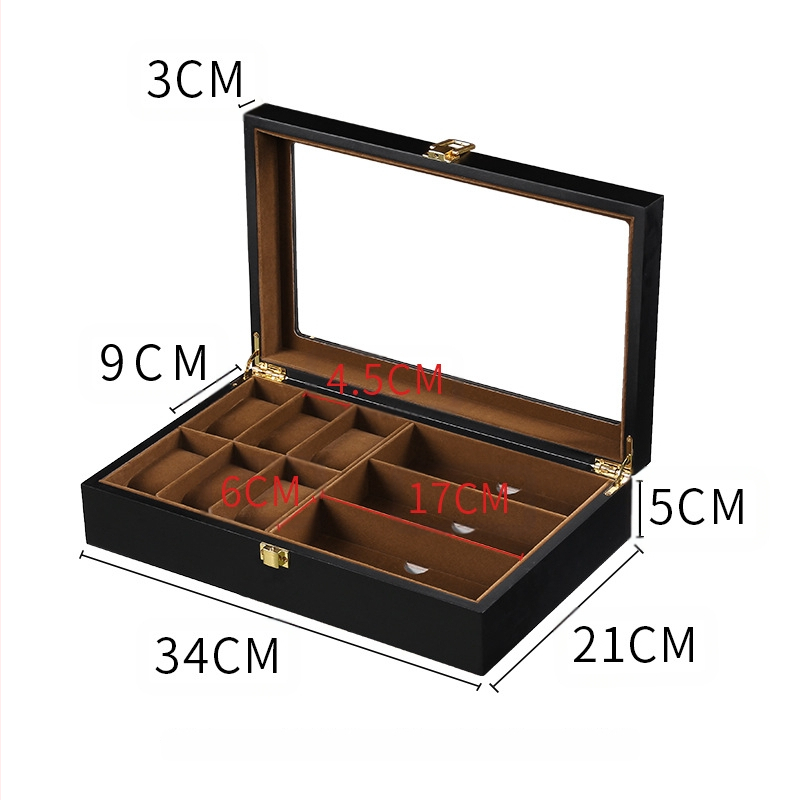 Nauja tarpvalstybinė papuošalų dėžutė, parduodama didmeninėje prekyboje su juodais matiniais dažais, laikrodžių laikymo dėžutė, medinė daugiafunkcinė papuošalų dėžutė.