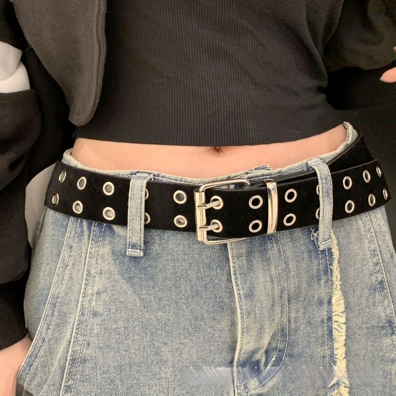 Gyári közvetlen értékesítésű velúr dupla soros lyukú punk stílusú divatos dekoratív női öv derékra szerelhető divatos széles öv
