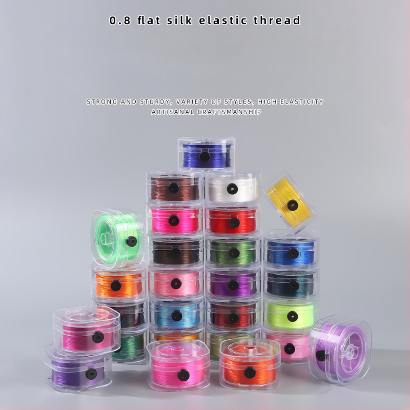 0,8 mm-es lapos selyem rugalmas spandex barkácsolt kézzel készített karkötő gumiszalaggal, kopásálló rugalmas vonallal, színes gyöngyös selyemvonal