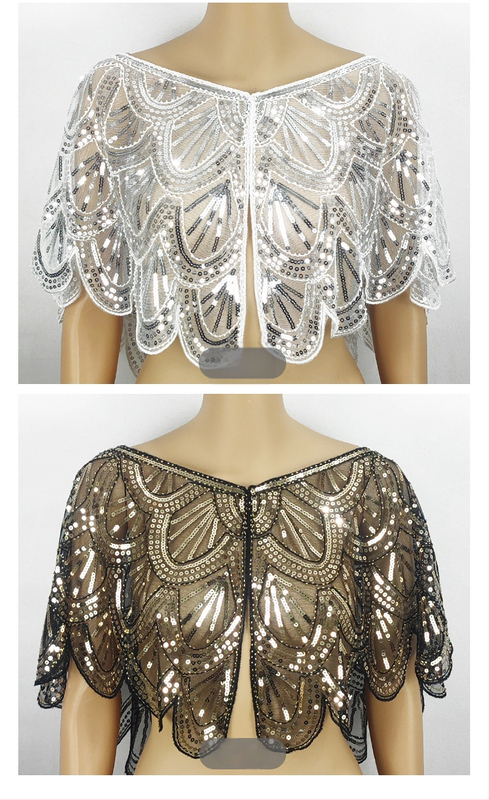 Vasarinė maža skara moterims su blizgučiais puoštais nėriniais, trumpi blizgantys vasariniai viršutiniai drabužiai moterims su maža karoliukais puošta liemene, apsiaustu