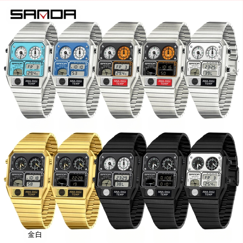 Sanda ceas electronic cu explozie transfrontalieră termometrie cronograf multifuncțional ceas bărbătesc retro pătrat impermeabil ceas bărbătesc