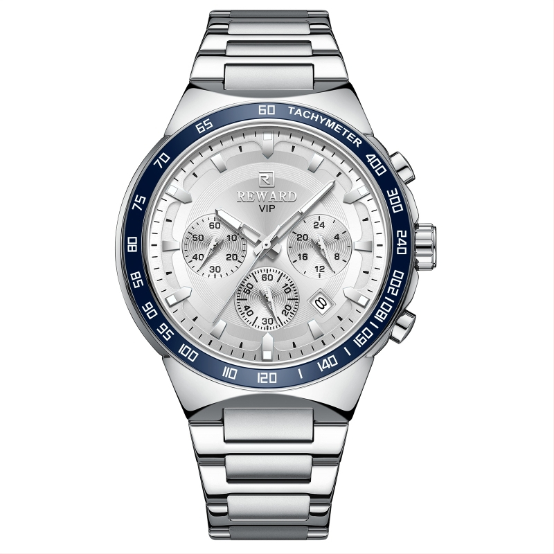 Reward multifunkcionális sport kvarc férfi karóra rozsdamentes acél szíjjal, háromszemű, hattűs időzítővel, vízálló férfi karóra