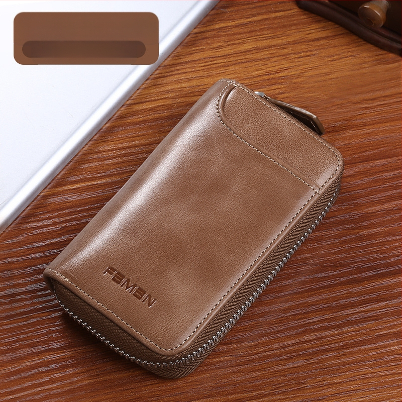 Retro raktų krepšys vyrams, tikros odos, didelės talpos, užtrauktuku užsegamas raktų krepšys, kūrybingas daugiafunkcis automobilio raktų krepšys iš karvės odos