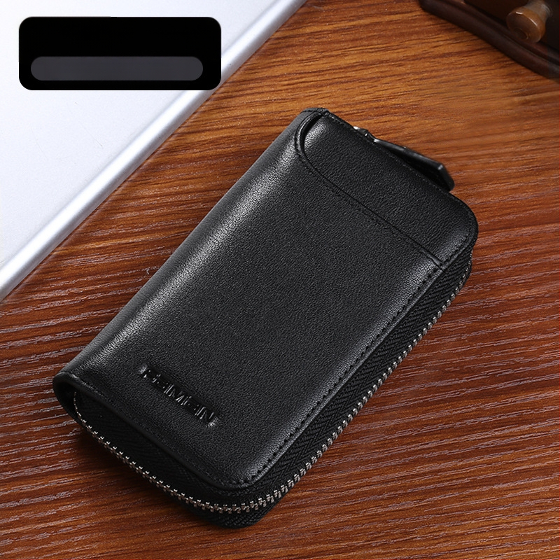 Retro raktų krepšys vyrams, tikros odos, didelės talpos, užtrauktuku užsegamas raktų krepšys, kūrybingas daugiafunkcis automobilio raktų krepšys iš karvės odos