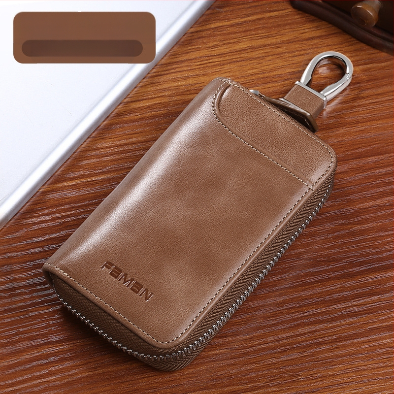 Retro raktų krepšys vyrams, tikros odos, didelės talpos, užtrauktuku užsegamas raktų krepšys, kūrybingas daugiafunkcis automobilio raktų krepšys iš karvės odos