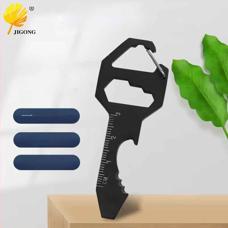 Privjesak od nehrđajućeg čelika za vanjsku upotrebu, mini alat za ključeve, mjerenje, popravak, otvoreno uže za rezanje boca, 24 u 1 ključ za ključeve