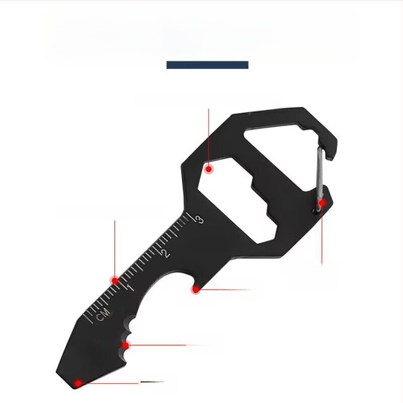 Privjesak od nehrđajućeg čelika za vanjsku upotrebu, mini alat za ključeve, mjerenje, popravak, otvoreno uže za rezanje boca, 24 u 1 ključ za ključeve