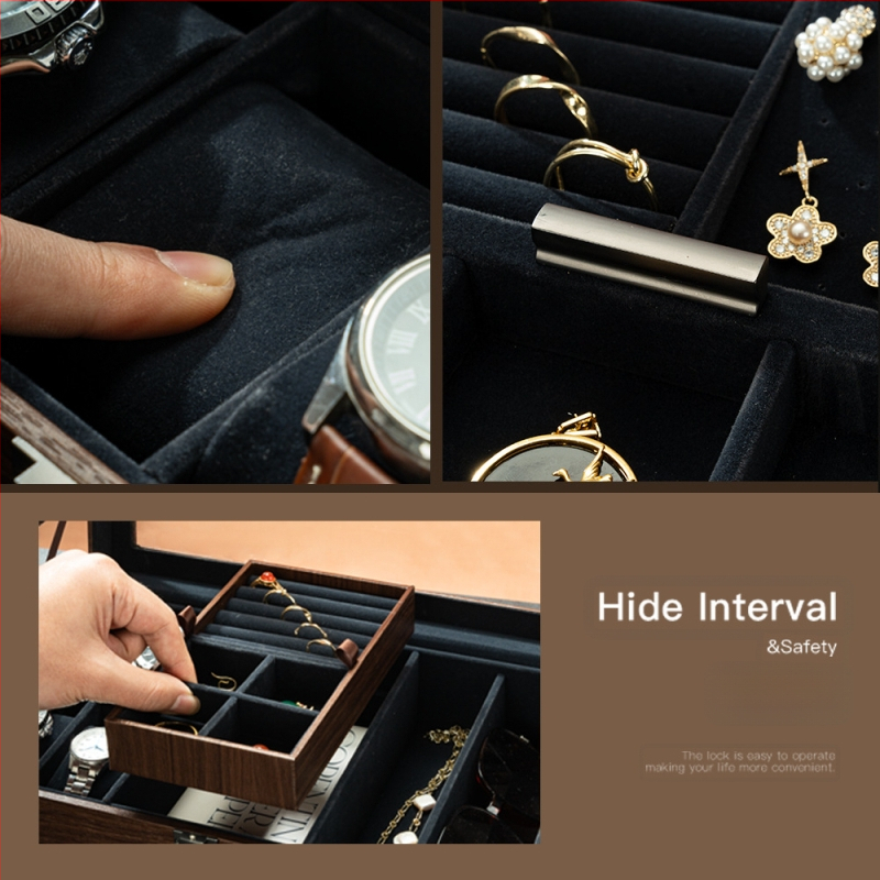 Kellakarp, pähklipuu mustriga seeria, mitmepositsiooniline ehete hoiukarp, kellakarp, prillide ümbris, päikeseprillide hoiukarp