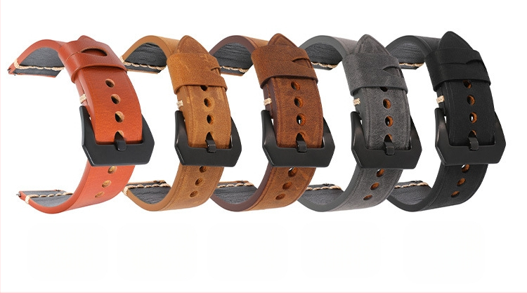 Curea din piele Crazy Horse direct din fabrică, 22-20 mm, din piele de vacă adevărată, cu comutator și eliberare rapidă, curea inteligentă retro pentru bărbați