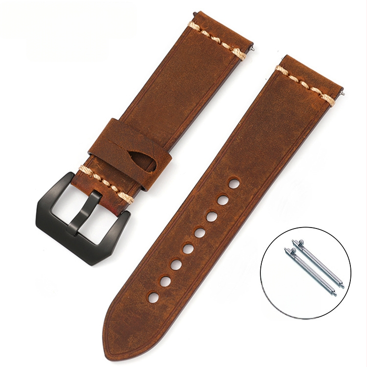 Curea din piele Crazy Horse direct din fabrică, 22-20 mm, din piele de vacă adevărată, cu comutator și eliberare rapidă, curea inteligentă retro pentru bărbați