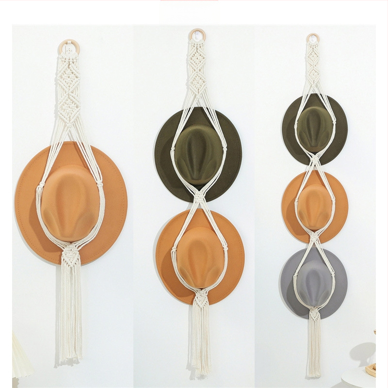 Трансгранична бохемска памучна тъкана стойка за съхранение на шапки, многослойна стенна щипка за съхранение, декорация за висяща шапка