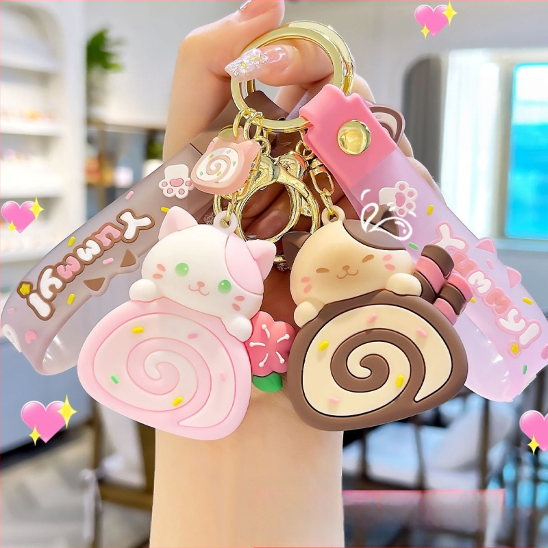 Naujas katės pyrago ritinėlio animacinio filmuko raktų pakabukas miela lėlė automobilio raktų pakabukas maišelis pakabukas maža dovana didmeninė prekyba