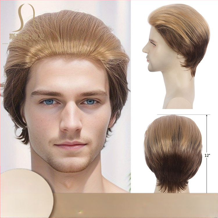 Guangzhou tehase otsemüük Amazoni pühadeparukas meeste simuleeritud õmblusteta õhuke Kani Kareni kuldne parukakomplekt