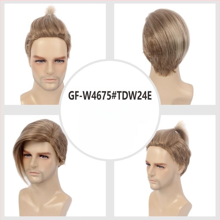 Guangzhou tehase otsemüük Amazoni pühadeparukas meeste simuleeritud õmblusteta õhuke Kani Kareni kuldne parukakomplekt