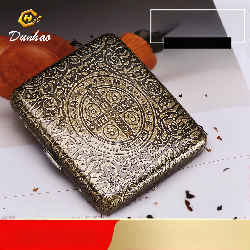 Uus pronksist kondenslillega 20 pakki metallist puhtast vasest sigaretiümbrist, klapiga kinkekarbis, nikerdatud, nikerdatud lillega, rõhukindel, tolmukindel suitsetamiskomplekt