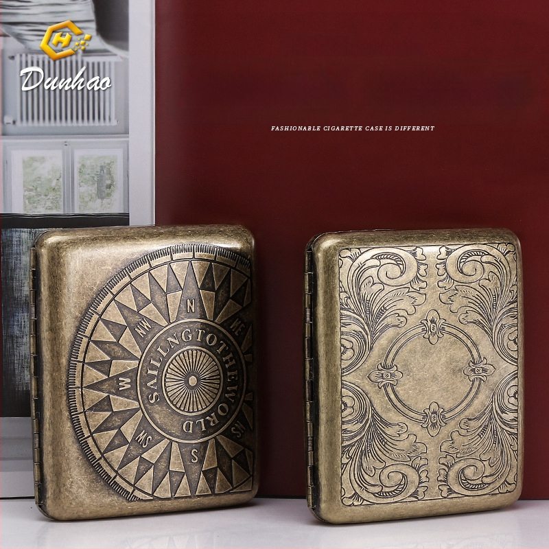 Uus pronksist kondenslillega 20 pakki metallist puhtast vasest sigaretiümbrist, klapiga kinkekarbis, nikerdatud, nikerdatud lillega, rõhukindel, tolmukindel suitsetamiskomplekt