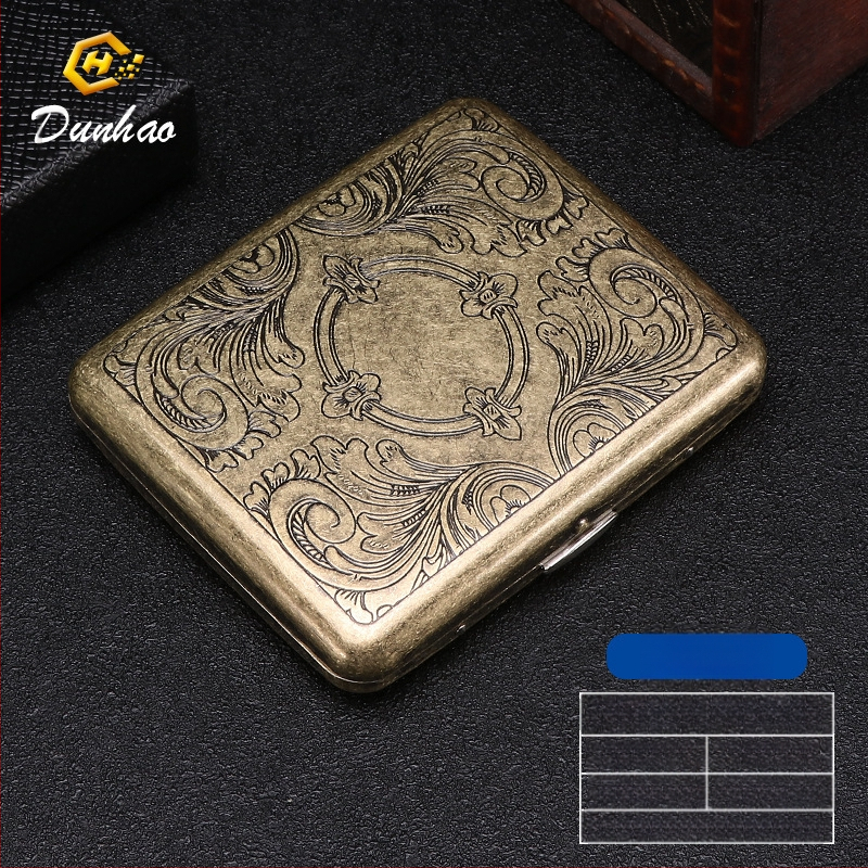 Uus pronksist kondenslillega 20 pakki metallist puhtast vasest sigaretiümbrist, klapiga kinkekarbis, nikerdatud, nikerdatud lillega, rõhukindel, tolmukindel suitsetamiskomplekt