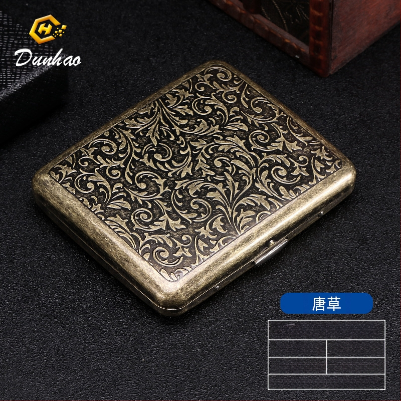 Uus pronksist kondenslillega 20 pakki metallist puhtast vasest sigaretiümbrist, klapiga kinkekarbis, nikerdatud, nikerdatud lillega, rõhukindel, tolmukindel suitsetamiskomplekt