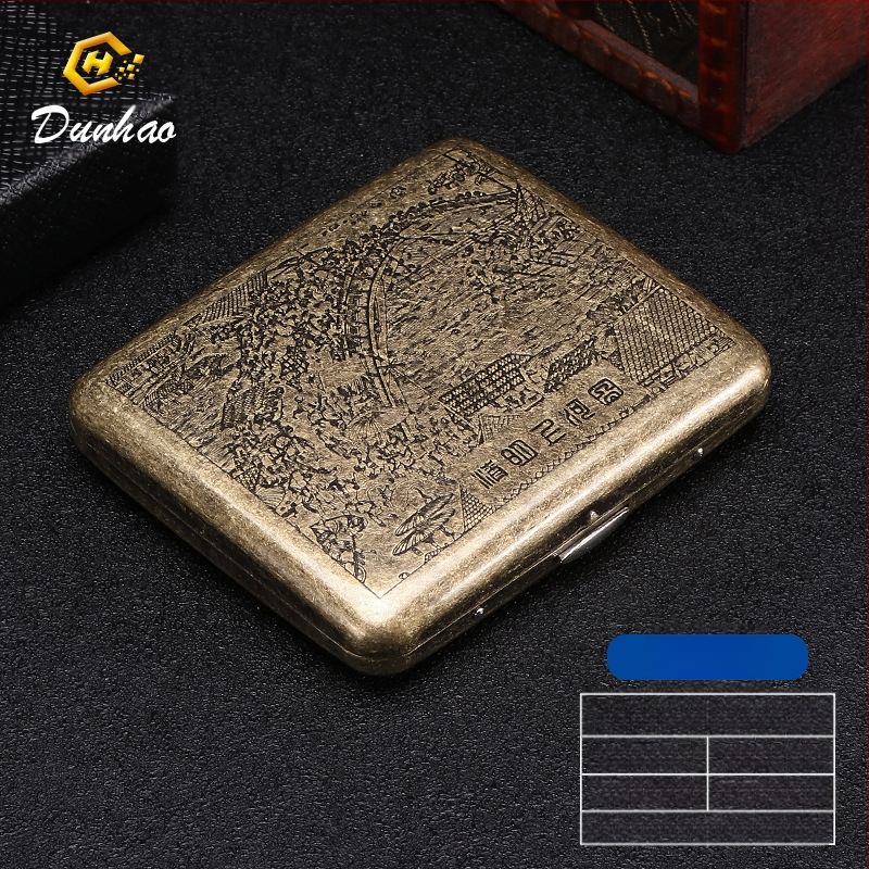 Uus pronksist kondenslillega 20 pakki metallist puhtast vasest sigaretiümbrist, klapiga kinkekarbis, nikerdatud, nikerdatud lillega, rõhukindel, tolmukindel suitsetamiskomplekt