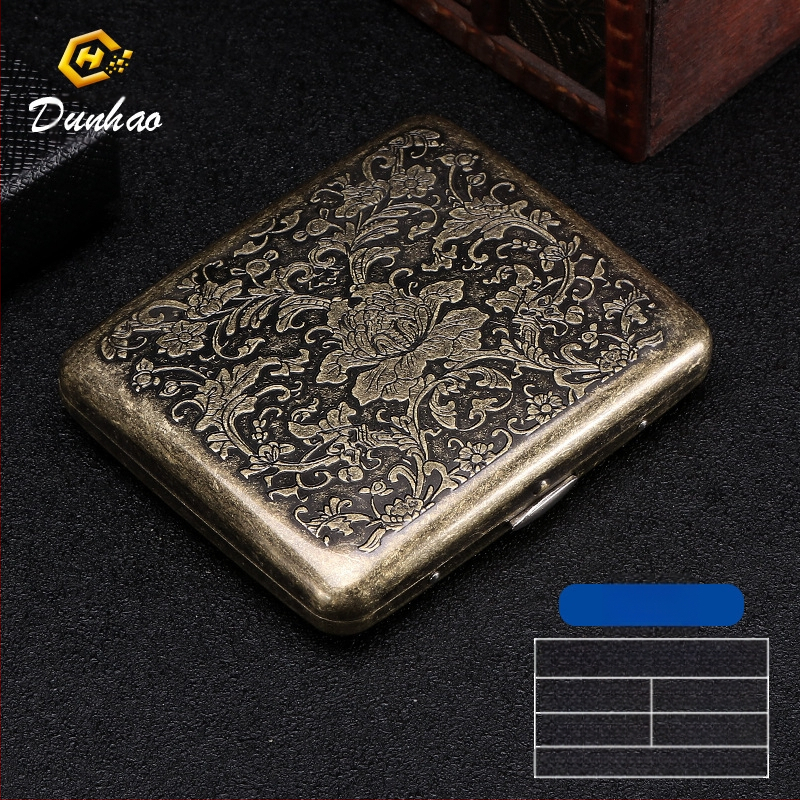 Uus pronksist kondenslillega 20 pakki metallist puhtast vasest sigaretiümbrist, klapiga kinkekarbis, nikerdatud, nikerdatud lillega, rõhukindel, tolmukindel suitsetamiskomplekt