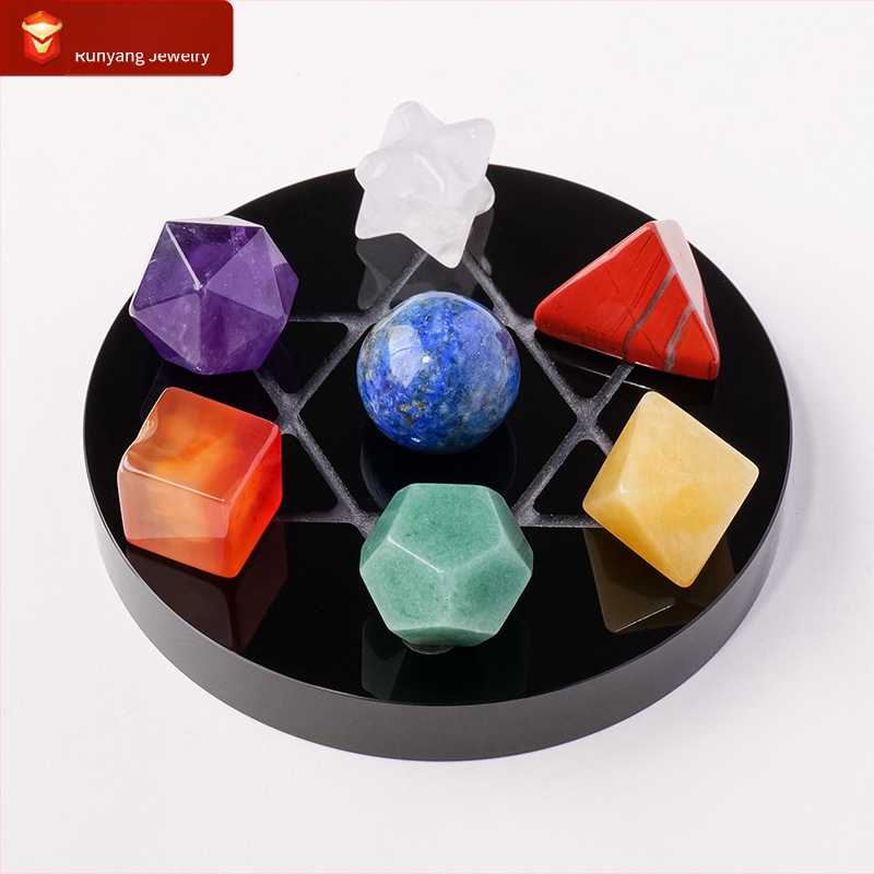 Natūralus spalvingas krištolinis akmuo, agatas, nefrito geometrija, šešiakampė žvaigždė, daugiakampis energijos akmuo, septynių žvaigždučių masyvo papuošalai