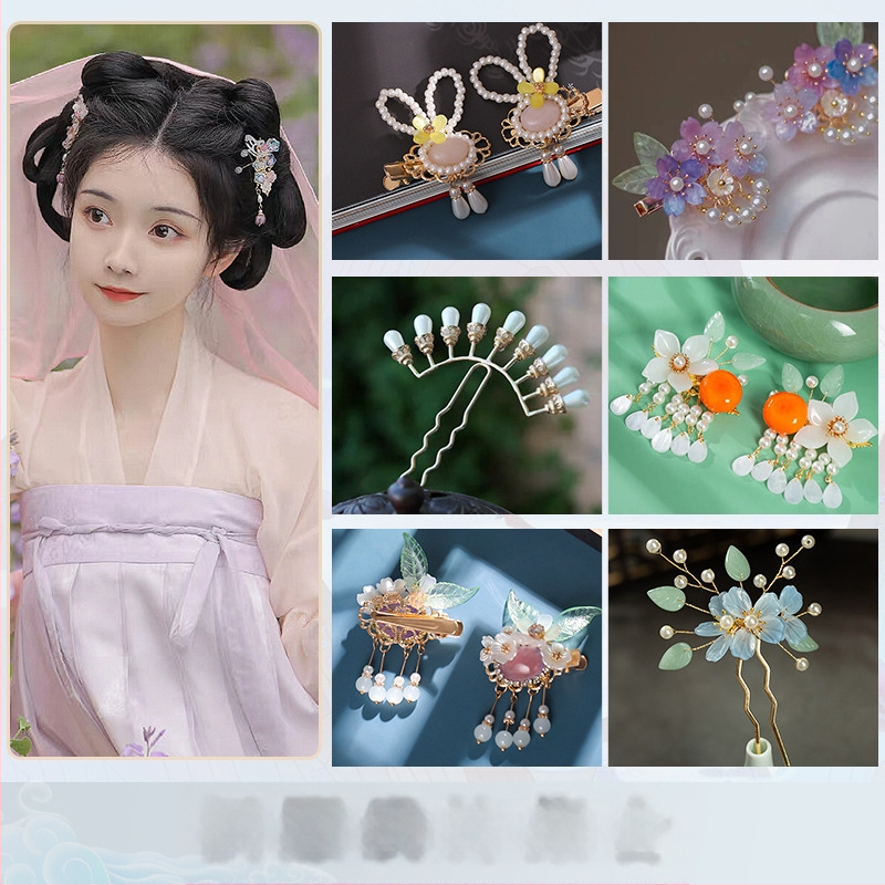 Hanfu galvos apdangalas su kutais ir segtukais Antikvariniai plaukų aksesuarai Su kutais ir segtukais Su kutais ir laipteliais