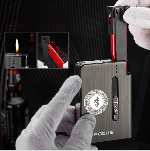 „Focus 026A10 Pack“ automatinis fejerverkų fejerverkas, integruota cigarečių dėžutė, nešiojama, patvari, drėgmei atspari, slėgiui atspari žiebtuvėlio cigarečių dėžutė