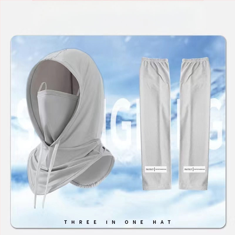 Suvine päikesekaitsemüts, integreeritud kaelakaitse, täisnäo UV-kaitsega ratsapeakate, jääsiidist sall, näokaitse meestele