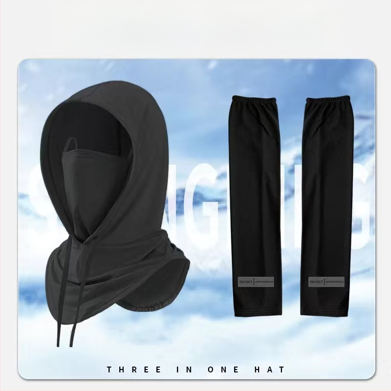 Suvine päikesekaitsemüts, integreeritud kaelakaitse, täisnäo UV-kaitsega ratsapeakate, jääsiidist sall, näokaitse meestele