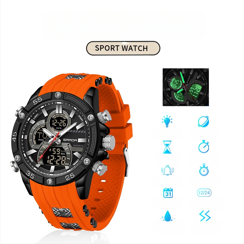Ceas de alarmă electronic multifuncțional luminos impermeabil pentru bărbați, comerț exterior transfrontalier, sport, modă, explozii live