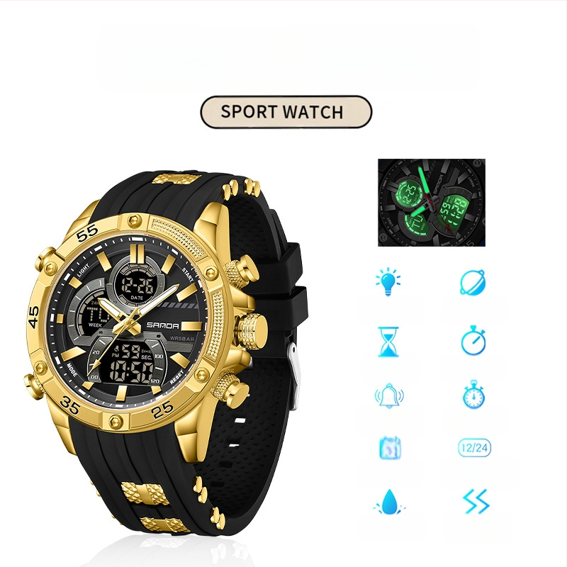 Ceas de alarmă electronic multifuncțional luminos impermeabil pentru bărbați, comerț exterior transfrontalier, sport, modă, explozii live